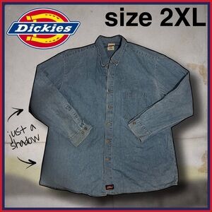DICKIES light weight denim workwear long sleeve button up SHIRT size 2XL